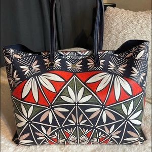 Authentic Tory Burch Kerrington Navy Pottery Pattern Tote Bag
